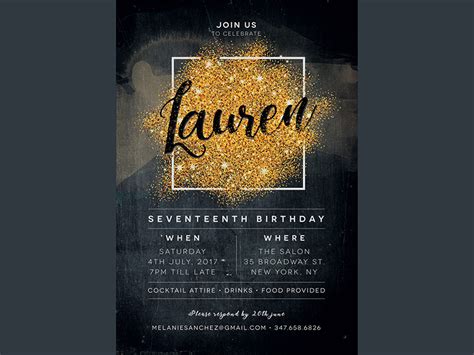 Birthday Party Invitation Black Gold by MadridNYC on Dribbble