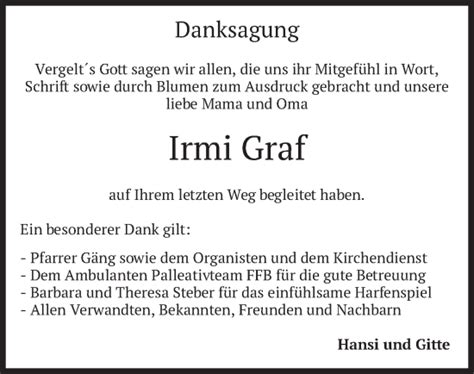 Traueranzeigen Von Irmi Graf Trauer Merkur De