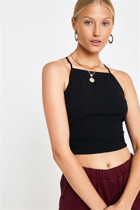 Uo Moss Black Open Back Cami Urban Outfitters Uk