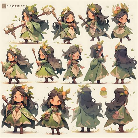 Premium Photo Character Anime Of Female Chibi Kawaii Druid Princess Fashion Nature Inspired G