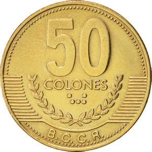 Coin 50 Colones Smaller Letters Volcanoes With Smoke Costa Rica