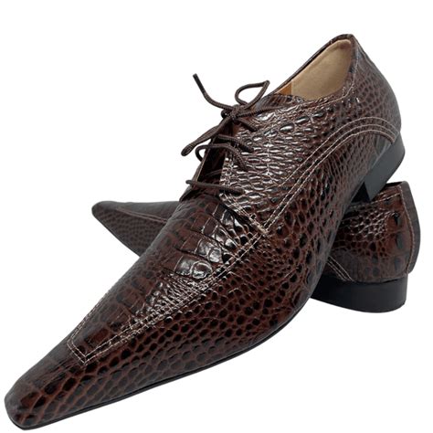 Sapato Masculino Italiano Em Couro Social Executivo Marrom Croco Ref