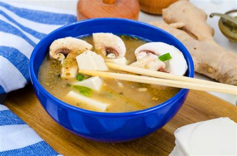 Premium Photo Vegetarian Miso Soup With Tofu And Mushrooms