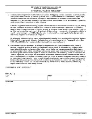 Fillable Online Hhs Form Phs Intramural Training Agreement Hhs