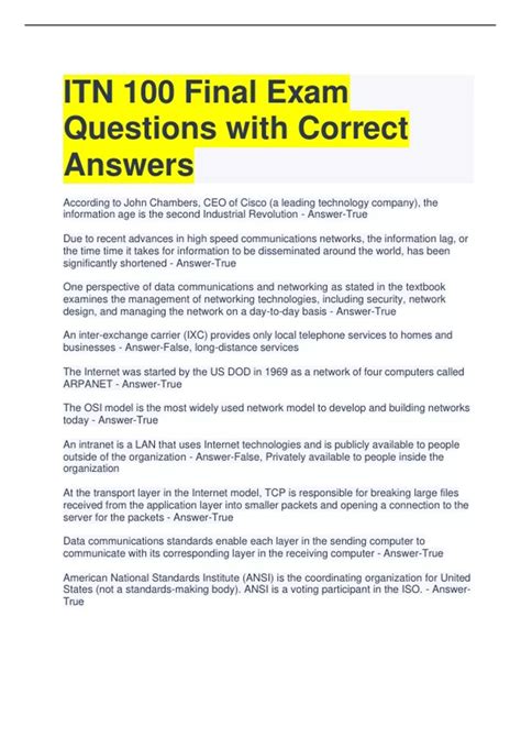 Itn Final Exam Questions With Correct Answers Itn Stuvia Us