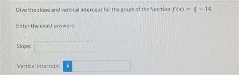 Solved Give the slope and vertical intercept for the graph | Chegg.com