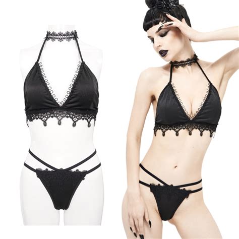 Rot Schwarzer Gothic Bikini Mit Spitze BOUDOIR NOIR