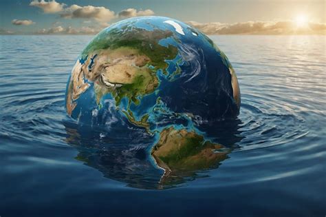 Planet Earth In Water 3d Render Premium AI Generated Image