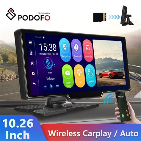 Podofo 카플레이 모니터, 10.26 인치, 2G + 32G, 안드로이드 12, 와이파이, GPS 네비게이션, 안드로이드 ...