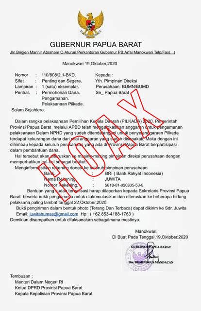 Surat Catut Nama Gubernur Papua Barat Beredar Papua Kini