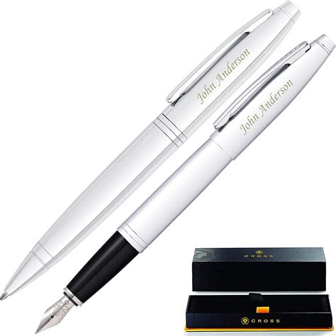 Amazon.com : Cross Pens | Engraved Cross Calais Chrome Ballpoint and Fountain Pen Gift Set. Two ...