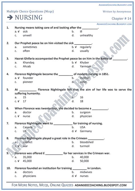 Adamjee Coaching Nursing Mcqs English Ix