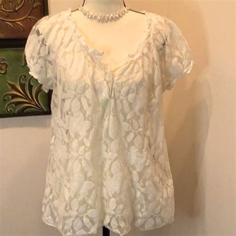 Trulli Tops Trulli Size L Cream Lace Sheer Top Poshmark