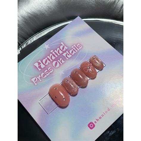 Jual Custom Press On Nails Pink Nude Cat Eye Shopee Indonesia