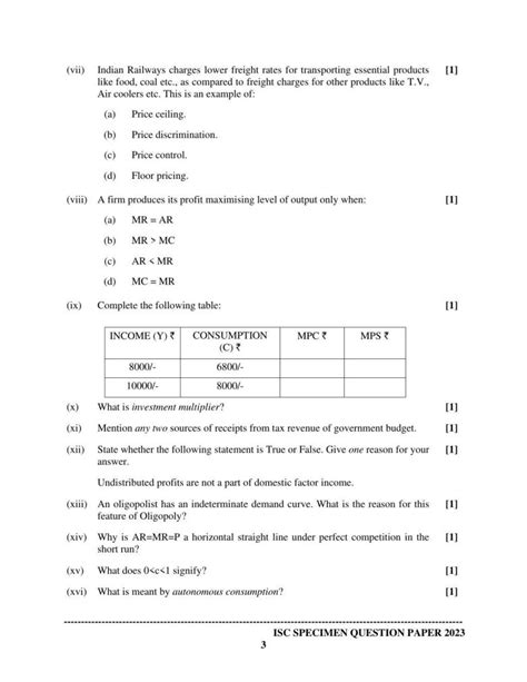 Isc Class 12 Economics Sample Paper Indcareer Schools