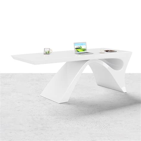 55" Modern White Computer Desk Rectangular Office Desk with Pedestal ...