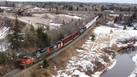 Awesome 4K View Long Manifest Train CN 507 Passing Rock Quarry Near