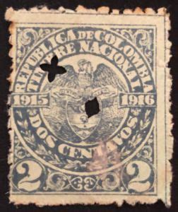 Stamp Timbre Nacional Coat Of Arms Colombia Revenue StampsCol CO 1915 2