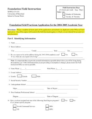 Fillable Online Umaryland Foundation Fld Practicum Application 03 04