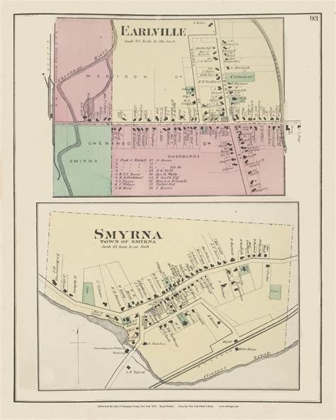 Earlville New York 1875 Old Town Map Reprint Chenango Co Atlas