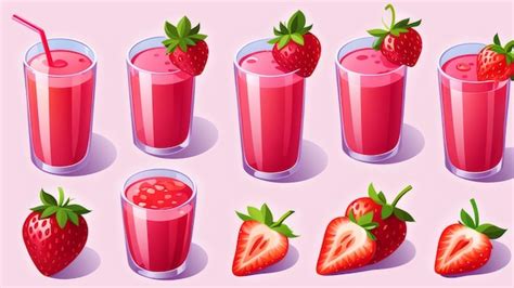 Premium Photo Collection Set Of Strawberry Juice Elements