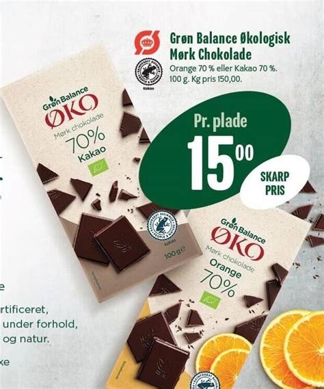 Grøn balance økologisk mørk chokolade tilbud hos Min Købmand