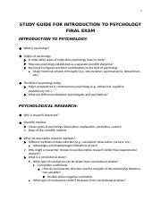 Introduction To Psychology Study Guide For Final Exam Docx Study