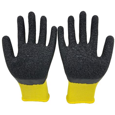 Polyester Liner Ppe Hand Protection Latex Coated Gloves Crinkle Latex