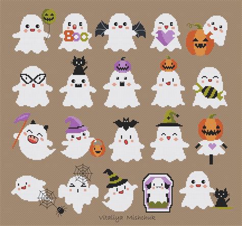 Halloween Ghost Cross Stitch Pattern Pdf Set Small Cute Spooky Easy