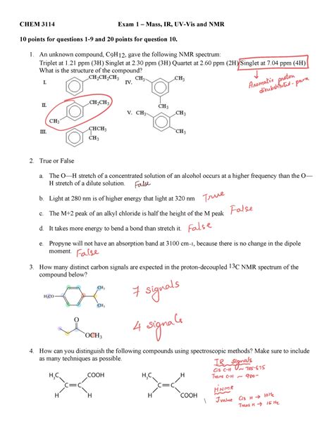 Ochem Practice Exam Spectroscopy Chem Exam Mass Ir Uv