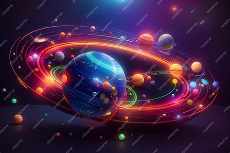 Premium Photo Colorful Bright 3d Planet With Glowing Neon Rings