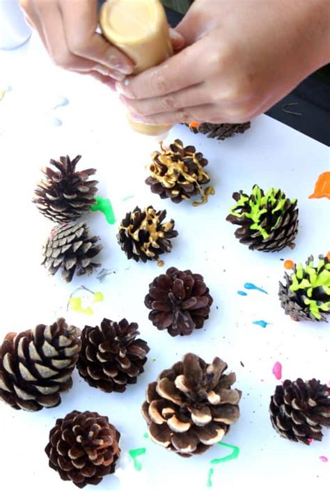 Beautiful Drip Painted Pine Cone Flower Craft Emma Owl