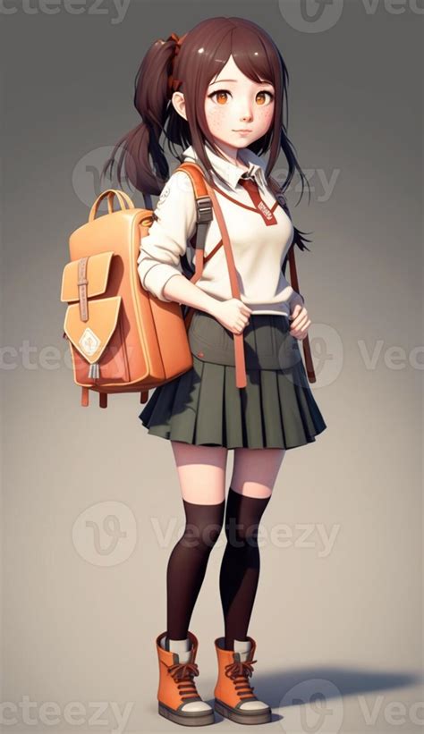 3d Cartoon Of Cute Japanese Women Wearing School Clothes Fullbody