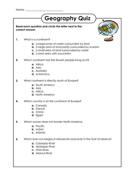 Grade 4 Geography Test