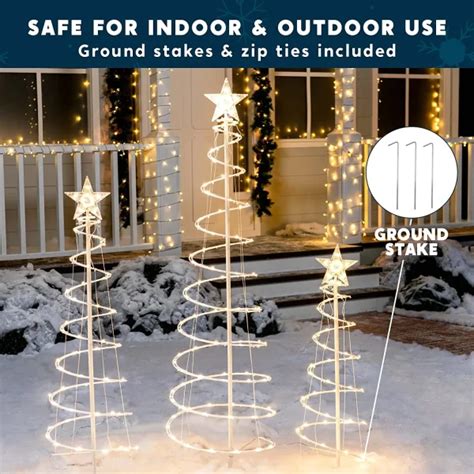 Best 3pcs Outdoor Spiral Christmas Tree Warm White Lights