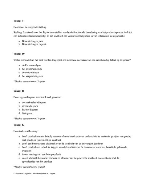 Integrale Kwaliteitszorg In Bedrijf H Multiple Choice Vragen Over Het