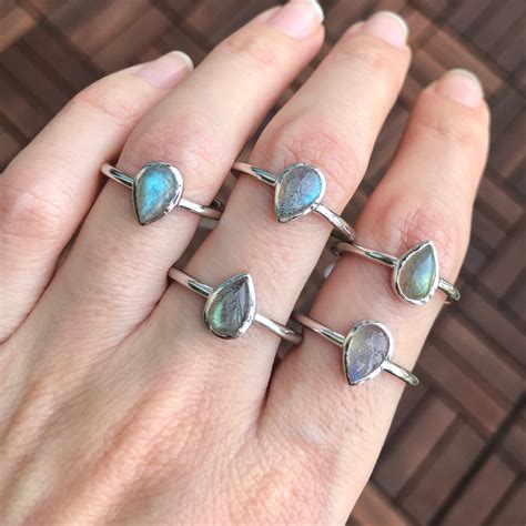 Labradorite Cab Teardrop Stack Ring Labradorite Small Silver Ring