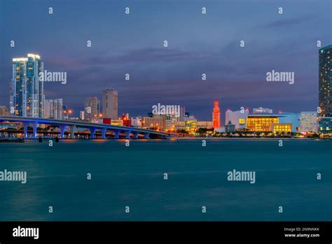 Miami Florida Skyline at Night Stock Photo - Alamy