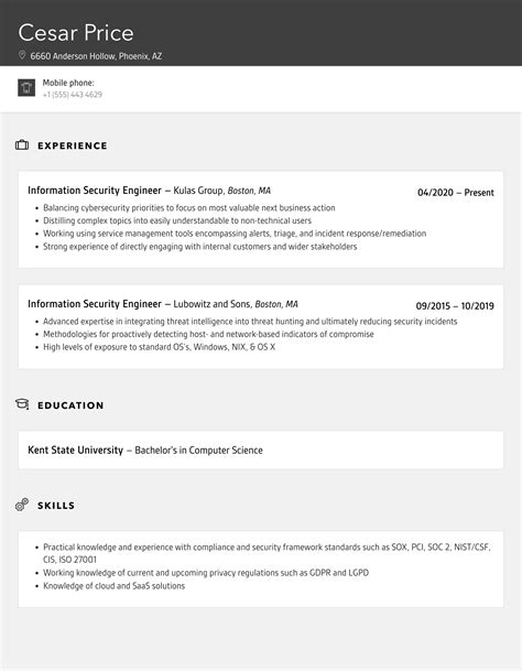 Information Security Engineer Resume Samples | Velvet Jobs