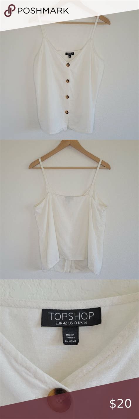 TOPSHOP Linen Blend Creamy White Button Down Tank US 10 Topshop