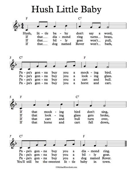 Free Lead Sheet – Hush Little Baby – Michael Kravchuk