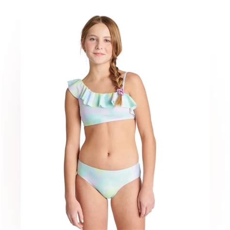 Justice Swim Piece Ruffle Shoulder Bikini Poshmark