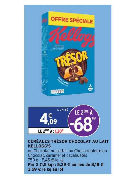 Promo Céréales Trésor Chocolat Au Lait Kellogg s chez Intermarché