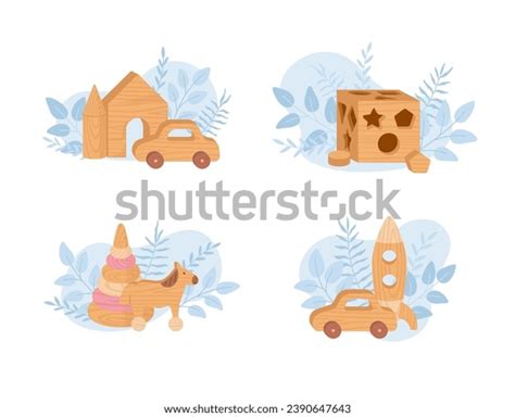 Cartoon Wooden Toys Vector Set Car Stock Vector (Royalty Free ...