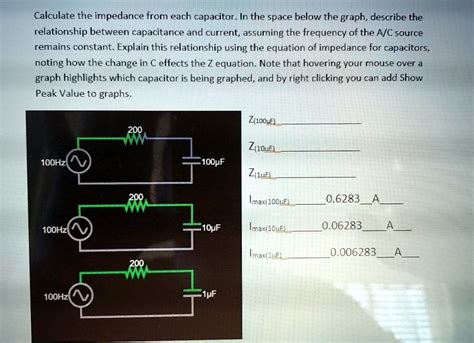 Calculate the impedance from each capacitor. In the space below the graph, describe the ...