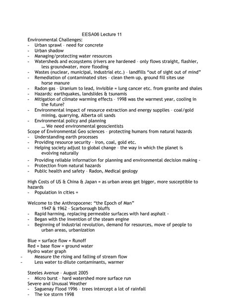 Lec 11 Lecture Notes Eesa06 Lecture 11 Environmental Challenges