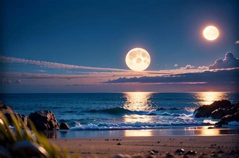 Premium AI Image | A full moon and the ocean in the night sky