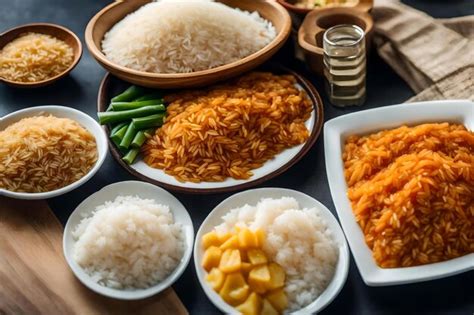 Premium AI Image | A variety of dishes including rice, rice, and ...