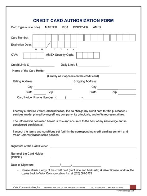 Fillable Online Vc Credit Card Authorization Form Doc Fax Email Print