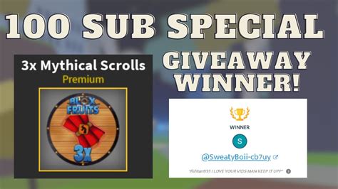 100 SUB 3x Mythical Scrolls WINNER Blox Fruits YouTube